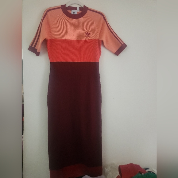 Adidas X KSENIASCHNAIDER Tricolor Knit Dress Coral Fusion/Bright Red/Shadow NWT - Picture 8 of 16